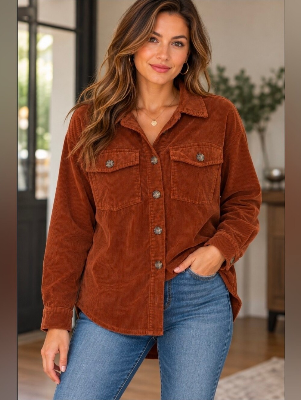 Time and Tru Rust Corduroy Shacket